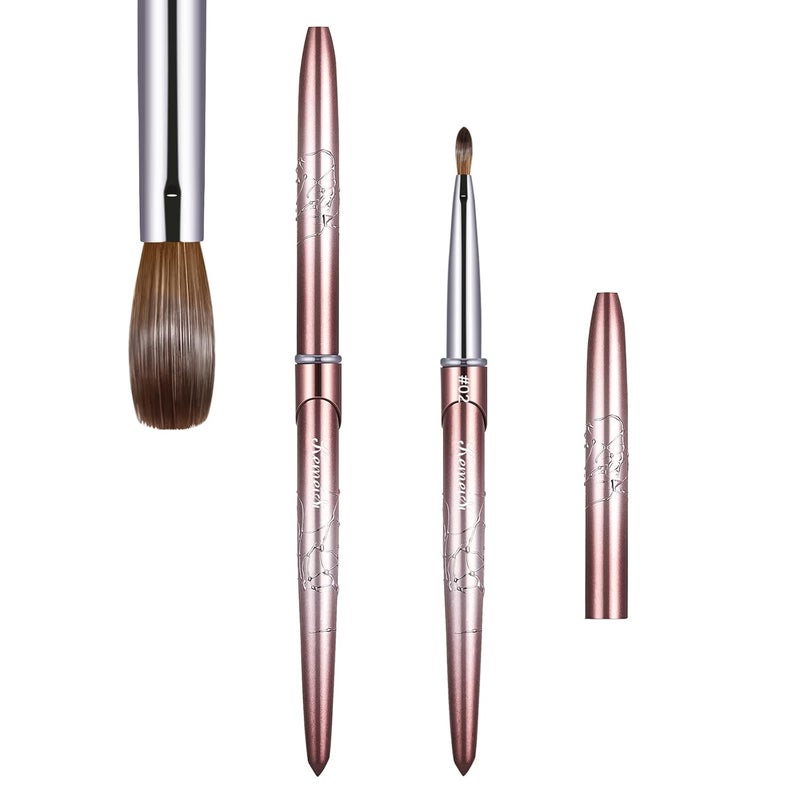 KEMEISI Acrylic Nail Brush Size 2,KEMEISI 100% Pure Kolinsky Nail Art Brushes Sturdy Handle Oval Shaped Acrylic Powder Nail Design Tools for Professional Manicure DIY Home Salon (Brown Gradient) 