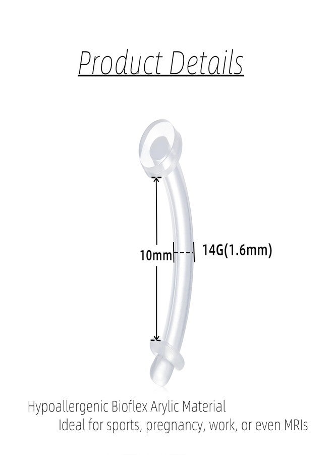 FECTAS 14G Clear Plastic Belly Button Rings, Flexible Curved Barbell Piercing Jewelry for Navel, Eyebrow, Lip, Ear, and Surgery Retainers, 15Pieces - Image 2