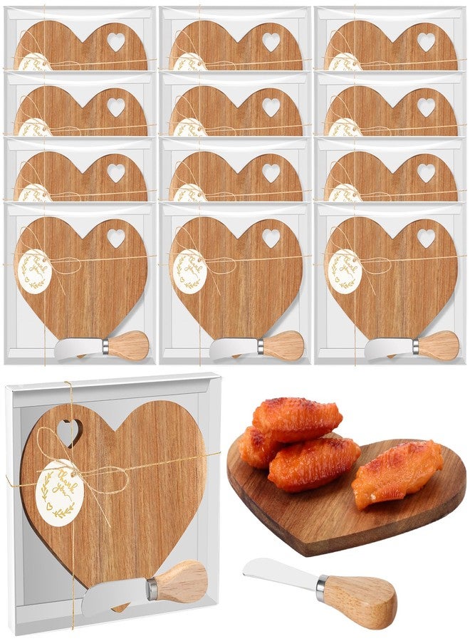 Maxcheck 12 Set Bridal Shower Favors Heart Cheese Board 7 x 5 Inch Mini Charcuterie Boards with Knives Thank You Tags for Wedding/baby Shower Prizes (Brown) - Image 1