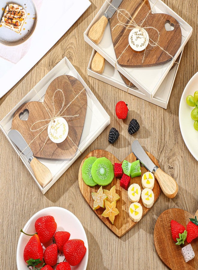 Maxcheck 12 Set Bridal Shower Favors Heart Cheese Board 7 x 5 Inch Mini Charcuterie Boards with Knives Thank You Tags for Wedding/baby Shower Prizes (Brown) - Image 4