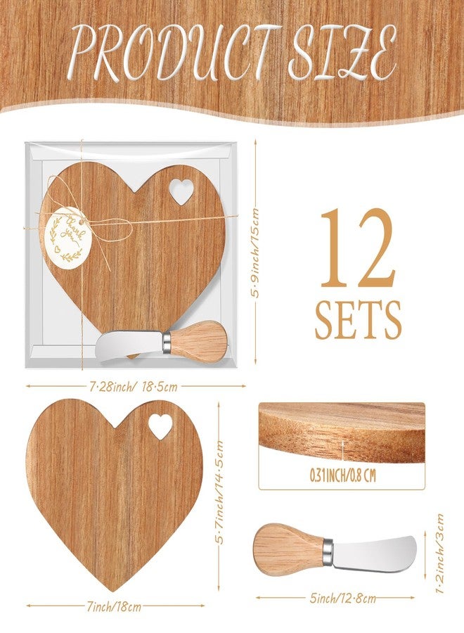 Maxcheck 12 Set Bridal Shower Favors Heart Cheese Board 7 x 5 Inch Mini Charcuterie Boards with Knives Thank You Tags for Wedding/baby Shower Prizes (Brown) - Image 2