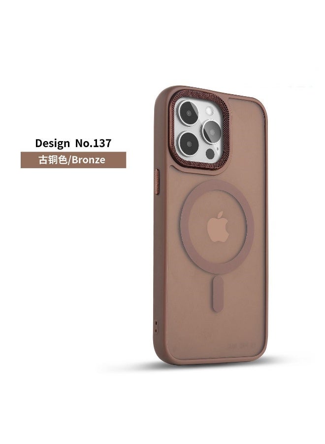 JSJM غطاء خلفي IP15 PRO JSJM مع شحن Magsafe لهاتف IPHONE 15 PRO (تصميم 137) [لون بني] - Image 1