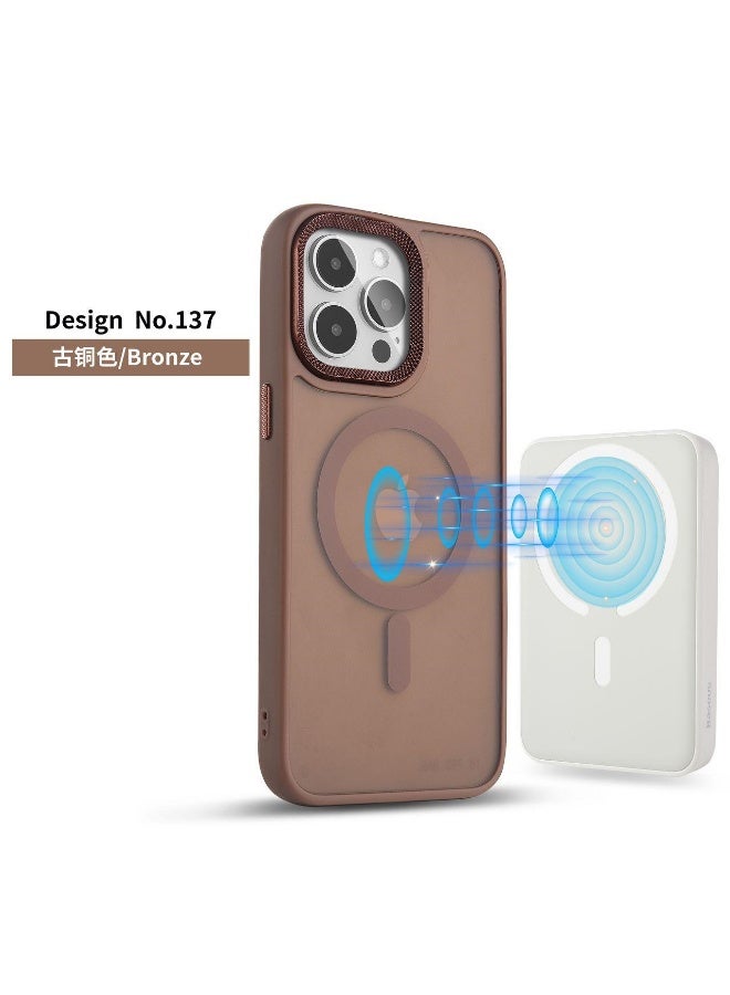 JSJM غطاء خلفي IP15 PRO JSJM مع شحن Magsafe لهاتف IPHONE 15 PRO (تصميم 137) [لون بني] - Image 3