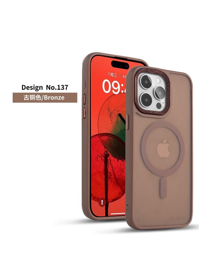 JSJM غطاء خلفي IP15 PRO JSJM مع شحن Magsafe لهاتف IPHONE 15 PRO (تصميم 137) [لون بني] - Image 2