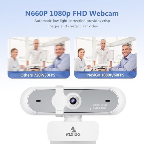 NexiGo N660P Gen 2 1080P 60FPS Webcam with Software Control Dual Microphone Cover Autofocus HD USB Computer Web Camera for OBSZoomSkypeFaceTimeTeamsTwitch White - Image 3