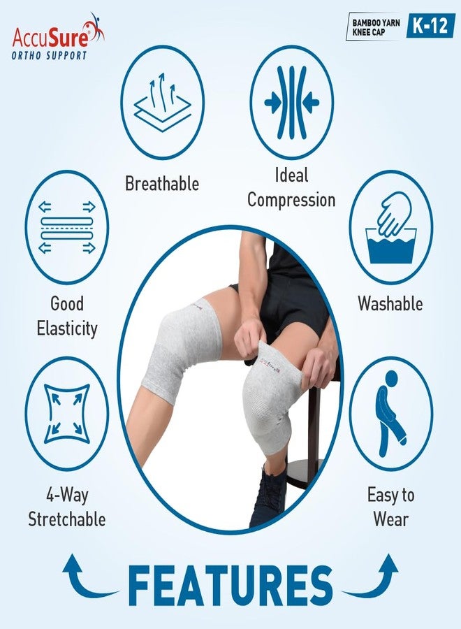 AccuSure زوج من دعامات/أكمام دعم الركبة المصنوعة من خيوط الخيزران لتخفيف آلام العظام من AccuSure، مناسبة للرياضة، ودعم الضغط، والتمارين، والنادي الرياضي، والجري، وركوب الدراجات، ودعامة حماية الركبة للرجال والنساء - مقاس XL - Image 2