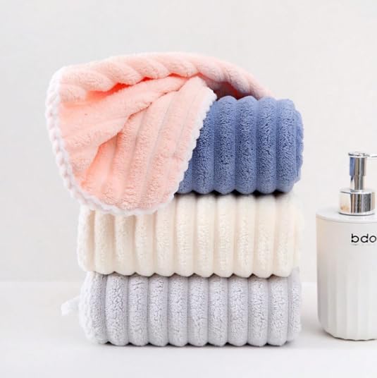 BLISS START 3-Piece Ultra Soft Bath Towel Set, Large Highly Absorbent Microfiber Coral Velvet Towel, Quick Drying for Body, Bathroom, Spa,1 Bath Towels, 1Hand Towels,1 Headscarf,Grey - Multicolour - Image 2