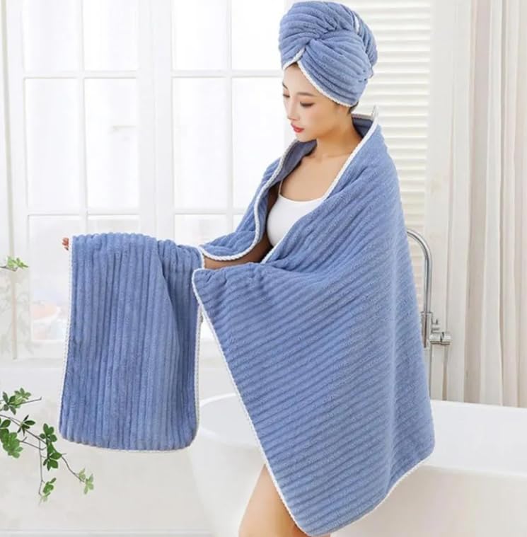 BLISS START 3-Piece Ultra Soft Bath Towel Set, Large Highly Absorbent Microfiber Coral Velvet Towel, Quick Drying for Body, Bathroom, Spa,1 Bath Towels, 1Hand Towels,1 Headscarf,Grey - Multicolour - Image 1