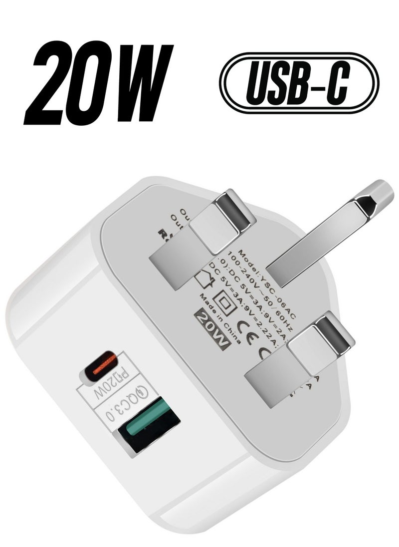 SYOSI USB C Plug Fast Charge Plug, 20W USB Type C and USB Wall Plug Power Adapter UK Fast Charging for iPhone 14/14 Pro/14 Pro Max/13/13 Pro/13 Pro Max/12/12 Pro/12 Pro Max/11/11 Pro,iPad,Samsung  - Image 1
