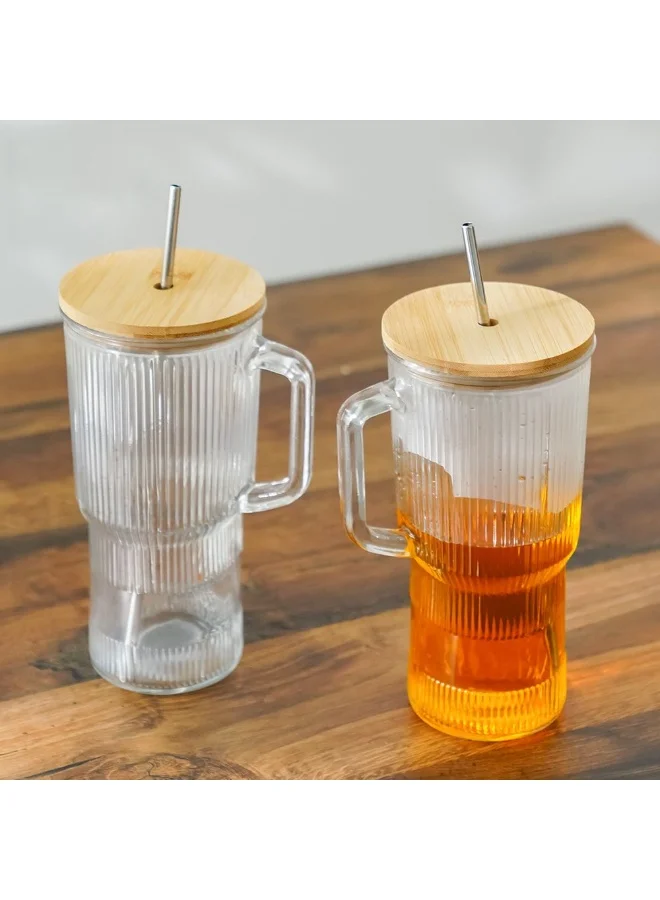 DANUBE HOME Danube Home Danube Essential 2 -Piece Glass Handled Mug With Bamboo Lid,1000Ml | Glass,Wood Mug | Coffee Mug For Home Kitchen Dining - Clear