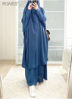 roaiss 2-Piece Casual Loose Set Muslim Women's Long Top and Elastic Waist Skirt Wrist Splice Tight Fashion Versatile Set  - Image 2