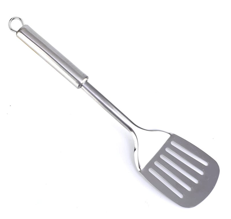 Kuber Industries Heart Home Multiuses Serving Cooking Stainless Steel Kitchen Tool Utensil Set of 4 Skimmer Spatula Solid Turner Ladle Silver  - Image 2