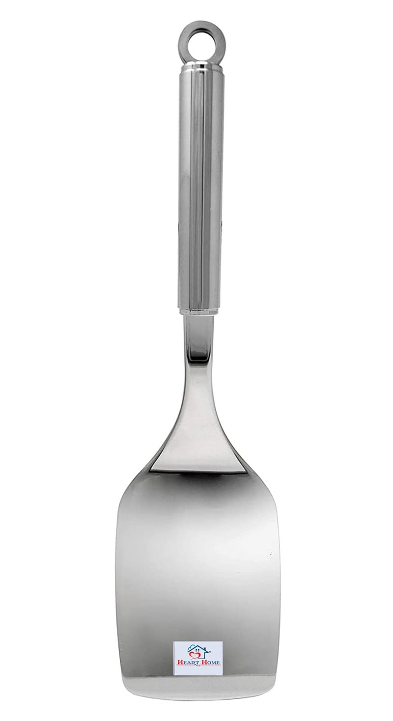 Kuber Industries Heart Home Multiuses Serving Cooking Stainless Steel Kitchen Tool Utensil Set of 4 Skimmer Spatula Solid Turner Ladle Silver  - Image 5