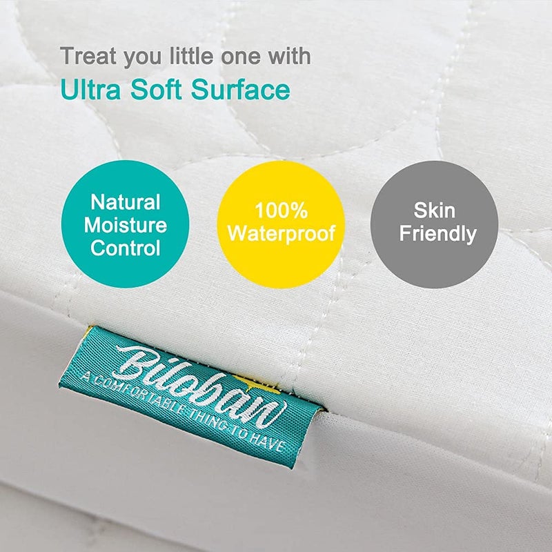 Biloban Crib Sheets and Waterproof Crib Mattress Protector 4 Pack Set,Waterproof Crib Sheets Mattress Pad Cover for Baby Boys and Girls, Grey&Navy - Image 3
