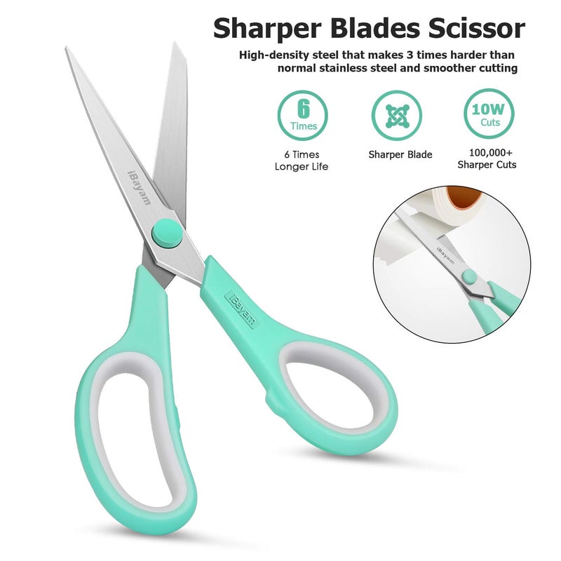 iBayam Scissors, iBayam 8" All Purpose Scissors Bulk 3-Pack, Ultra Sharp 2.5mm Thick Blade Shears Comfort-Grip for Office Desk Accessories Sewing Fabric Home Craft Teacher School Supplies, Right/Left Handed - Image 4