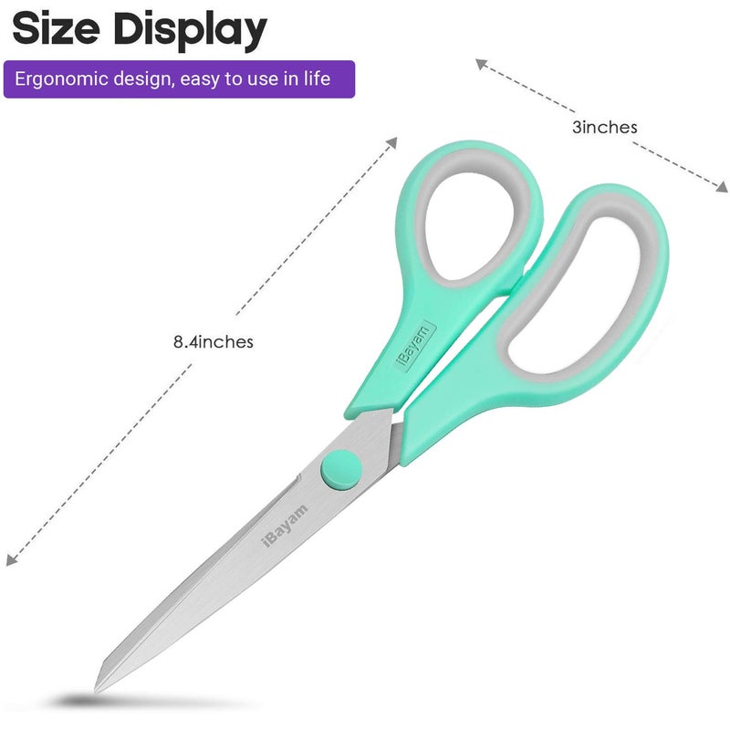 iBayam Scissors, iBayam 8" All Purpose Scissors Bulk 3-Pack, Ultra Sharp 2.5mm Thick Blade Shears Comfort-Grip for Office Desk Accessories Sewing Fabric Home Craft Teacher School Supplies, Right/Left Handed - Image 2