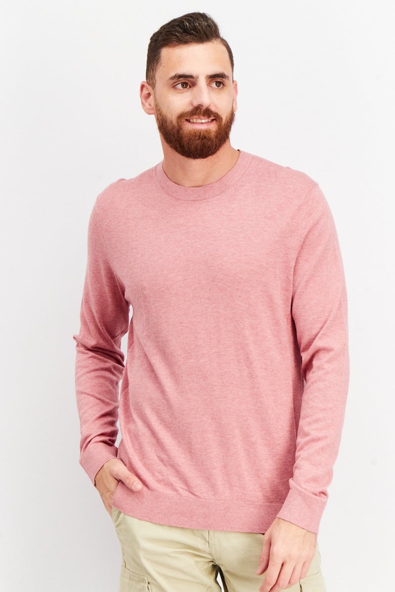 SELECTED Men Crew Neck Textured Long Sleeve Sweatshirt, Pink - Image 1