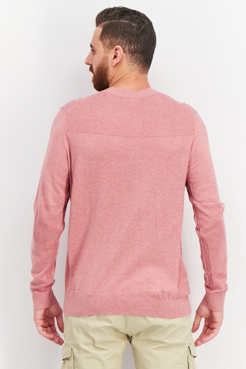 SELECTED Men Crew Neck Textured Long Sleeve Sweatshirt, Pink - Image 3