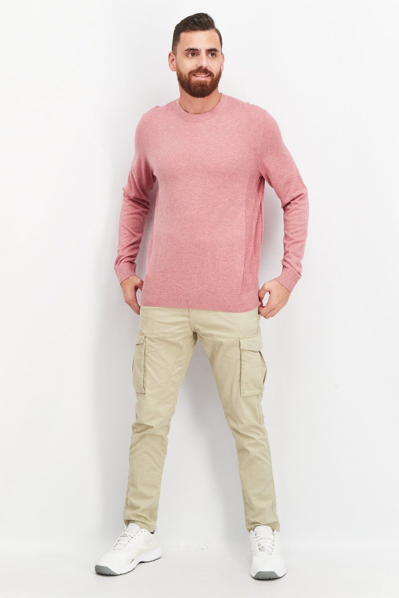 SELECTED Men Crew Neck Textured Long Sleeve Sweatshirt, Pink - Image 4