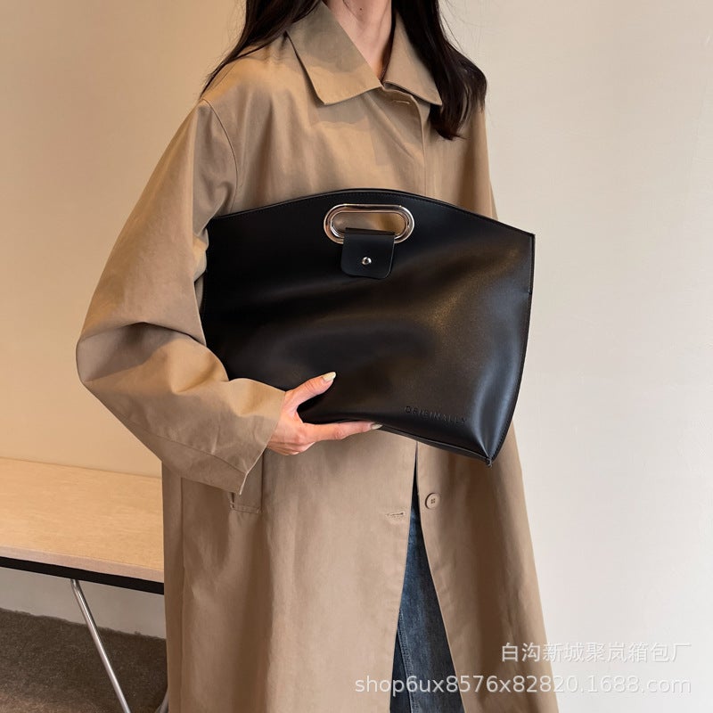 Casual Textured Tote Bag For Women Trendy Fashion Large-Capacity Clutch Bag For Work And Work Clothing Satchel Briefcase - Image 3