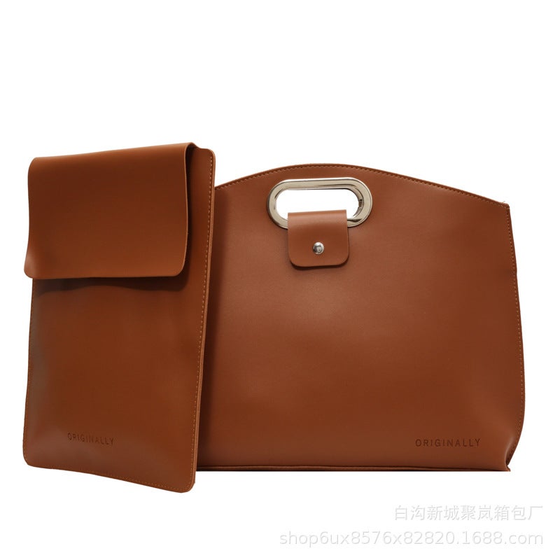 Casual Textured Tote Bag For Women Trendy Fashion Large-Capacity Clutch Bag For Work And Work Clothing Satchel Briefcase - Image 1