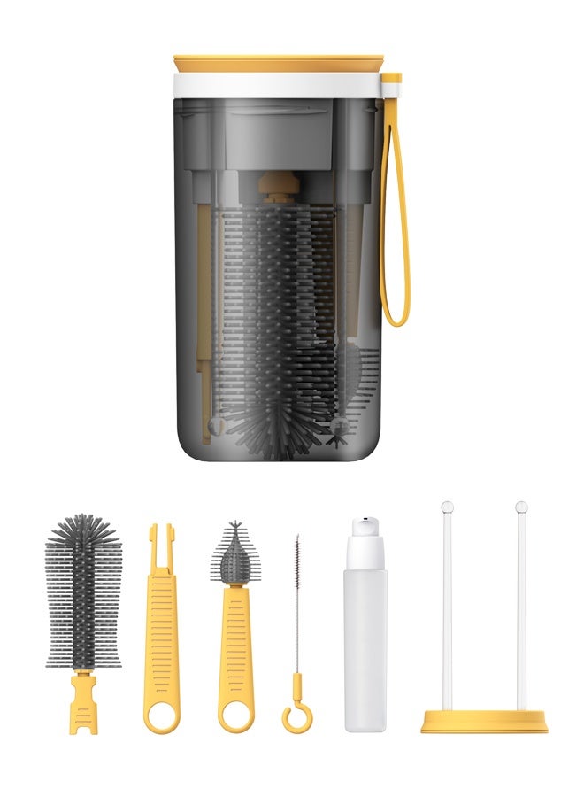 Portable Silicone Baby Bottle Brush Travel Set 7 Piece With Magnetic Drying Rack Nipple Brush And Storage Container - Image 1