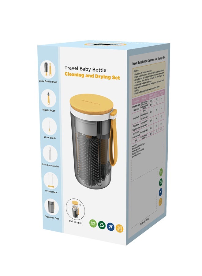 Portable Silicone Baby Bottle Brush Travel Set 7 Piece With Magnetic Drying Rack Nipple Brush And Storage Container - Image 2