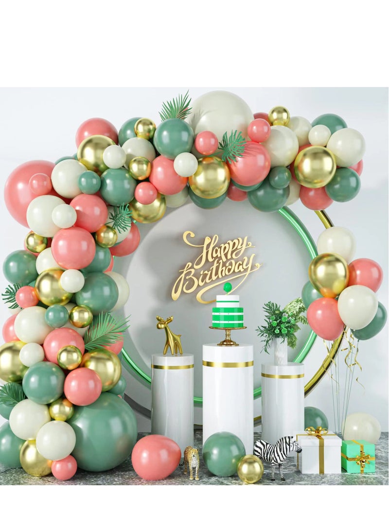 120pcs Sage Green Balloon Garland Arch Kit with White Gold Confetti Latex Balloons and Retro Green Balloon Set for Wedding Birthday Balloons Baby Shower Engagement Decorations - Image 1