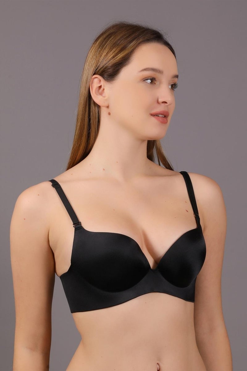 Cotonhause Women's Lotus Laser Cut Push-Up Black Bra 336045  - Image 1