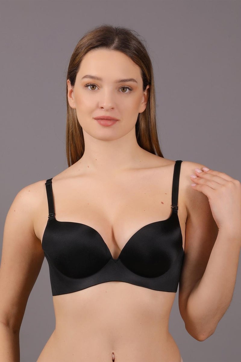 Cotonhause Women's Lotus Laser Cut Push-Up Black Bra 336045  - Image 2