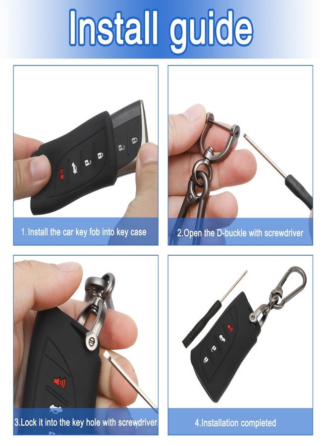 تومال غطاء مفتاح سيارة لكزس من قطعتين من TOMALL مع سلسلة مفاتيح، غطاء مفتاح من مطاط السيليكون بأربعة أزرار متوافق مع سيارات لكزس GX ES LC LS UX موديلات 2020-2022 و NX RC موديل 2022، أسود - Image 4
