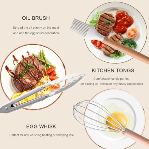 FOLIAM 12 pcs Silicone Cooking Utensils Kitchen Utensil Set with Holder Heat Resistant Silicone Spatula Turner Set Wooden Spoons Kitchen Tools Cooking Utensils for Nonstick Cookware (White) - Image 4