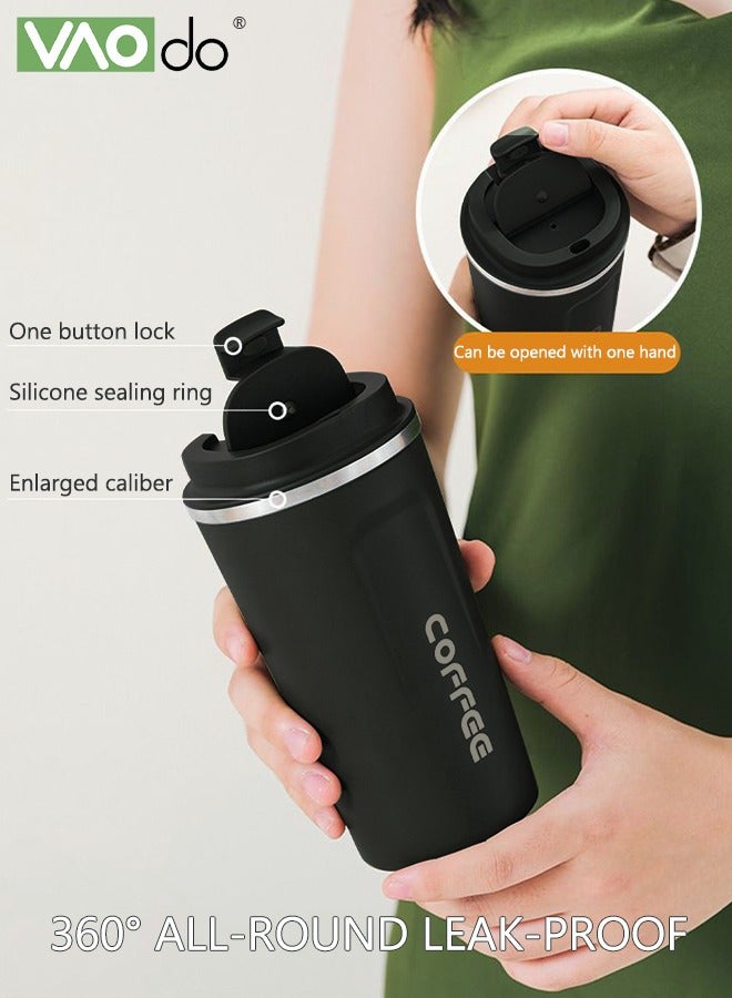 فاو دو كوب قهوة من الفولاذ المقاوم للصدأ 304 LED عرض درجة الحرارة كوب مزدوج معزول بالفراغ كوب شاي محمول للسيارة أسود - Image 4