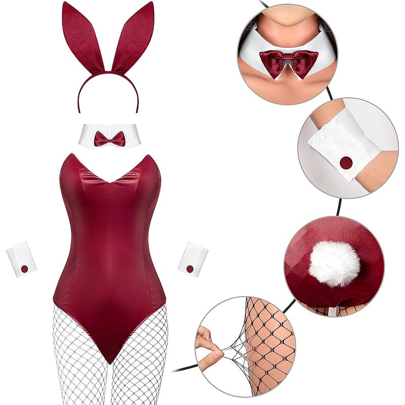 Geyoga Anime Women Bunny Costume Bunny Outfit  Cosplay Bodysuit Role Costume Bunny Headband Stocking Set - Image 2