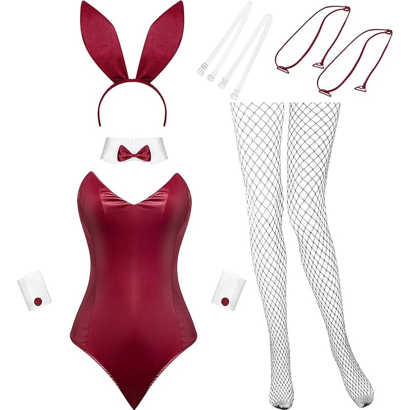 Geyoga Anime Women Bunny Costume Bunny Outfit  Cosplay Bodysuit Role Costume Bunny Headband Stocking Set - Image 1