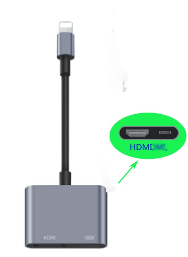 CX Aluminum Alloy Housing Lightning to TV Phone Tablet HDMI High Definition Digital AV Adapter (No Power Required) Video Audio Sync Screen Connector Compatible with Projector Displays (Gray) - Image 1
