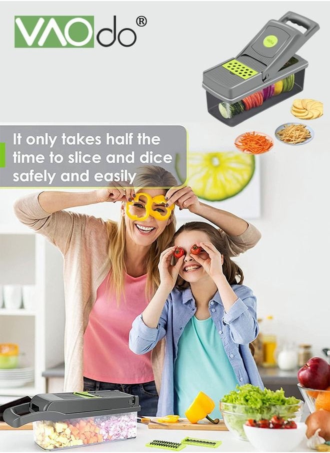 VAOdo - 14 In 1 Vegetable Chopper Adjustable Multifunctional Food Chopper with Container Onion Carrot Salad Chopper Grey - Image 1