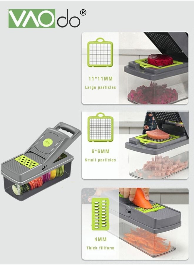 VAOdo - 14 In 1 Vegetable Chopper Adjustable Multifunctional Food Chopper with Container Onion Carrot Salad Chopper Grey - Image 1