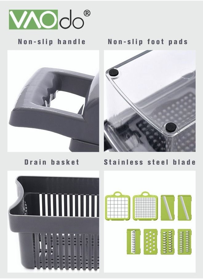 VAOdo - 14 In 1 Vegetable Chopper Adjustable Multifunctional Food Chopper with Container Onion Carrot Salad Chopper Grey - Image 1