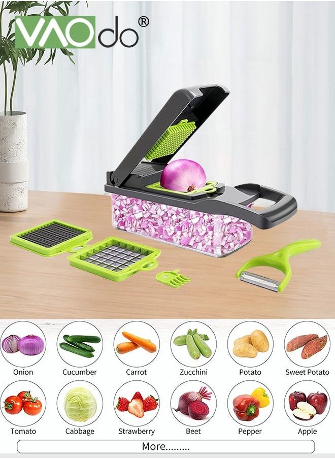 VAOdo - 14 In 1 Vegetable Chopper Adjustable Multifunctional Food Chopper with Container Onion Carrot Salad Chopper Grey - Image 1