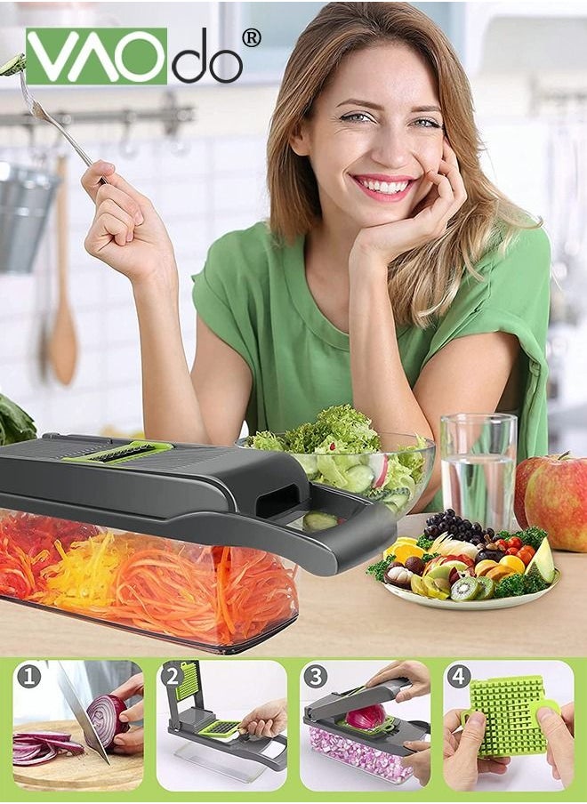 VAOdo - 14 In 1 Vegetable Chopper Adjustable Multifunctional Food Chopper with Container Onion Carrot Salad Chopper Grey - Image 1