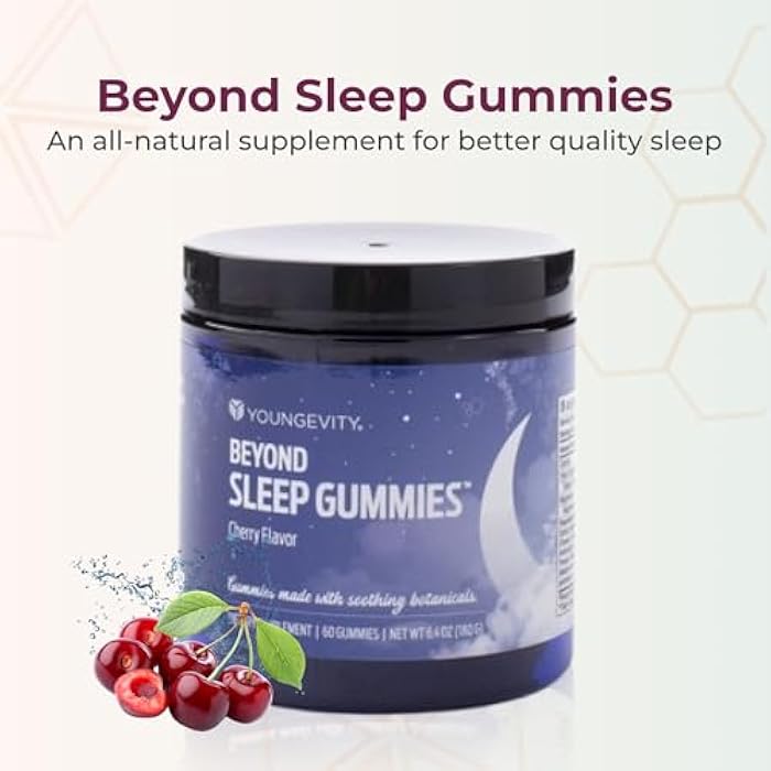 Youngevity Beyond Sleep Gummies – Plant-Derived Melatonin, GABA, L-Tryptophan, Chamomile – Supports Restful Sleep and Relaxation – Tart Cherry Flavor – 60 Vegan, Sugar-Free Gummies - Image 2