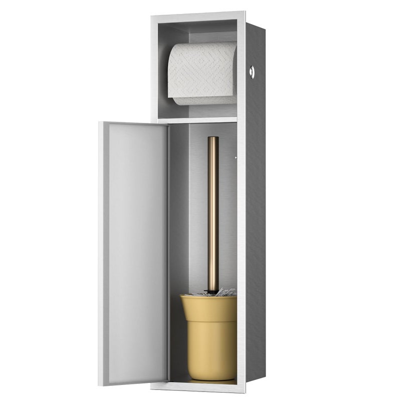 Bernkot Toilet Paper Niche Recessed Toilet Brush Holder with Cabinet 304 Stainless Steel Toilet Paper Holder for Bathroom Renovation Silver