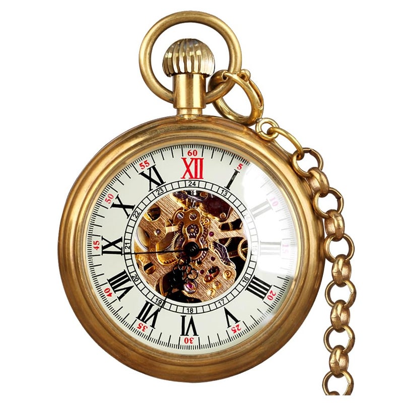 VIGOROSO Mens Vintage Full Copper HandWind Mechanical Second Subdials Skeleton Pocket Watch for Men - Image 2