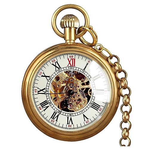 VIGOROSO Mens Vintage Full Copper HandWind Mechanical Second Subdials Skeleton Pocket Watch for Men - Image 1