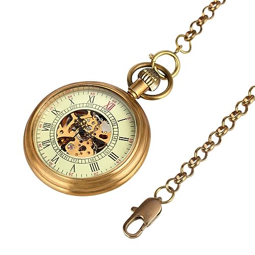 VIGOROSO Mens Vintage Full Copper HandWind Mechanical Second Subdials Skeleton Pocket Watch for Men - Image 3