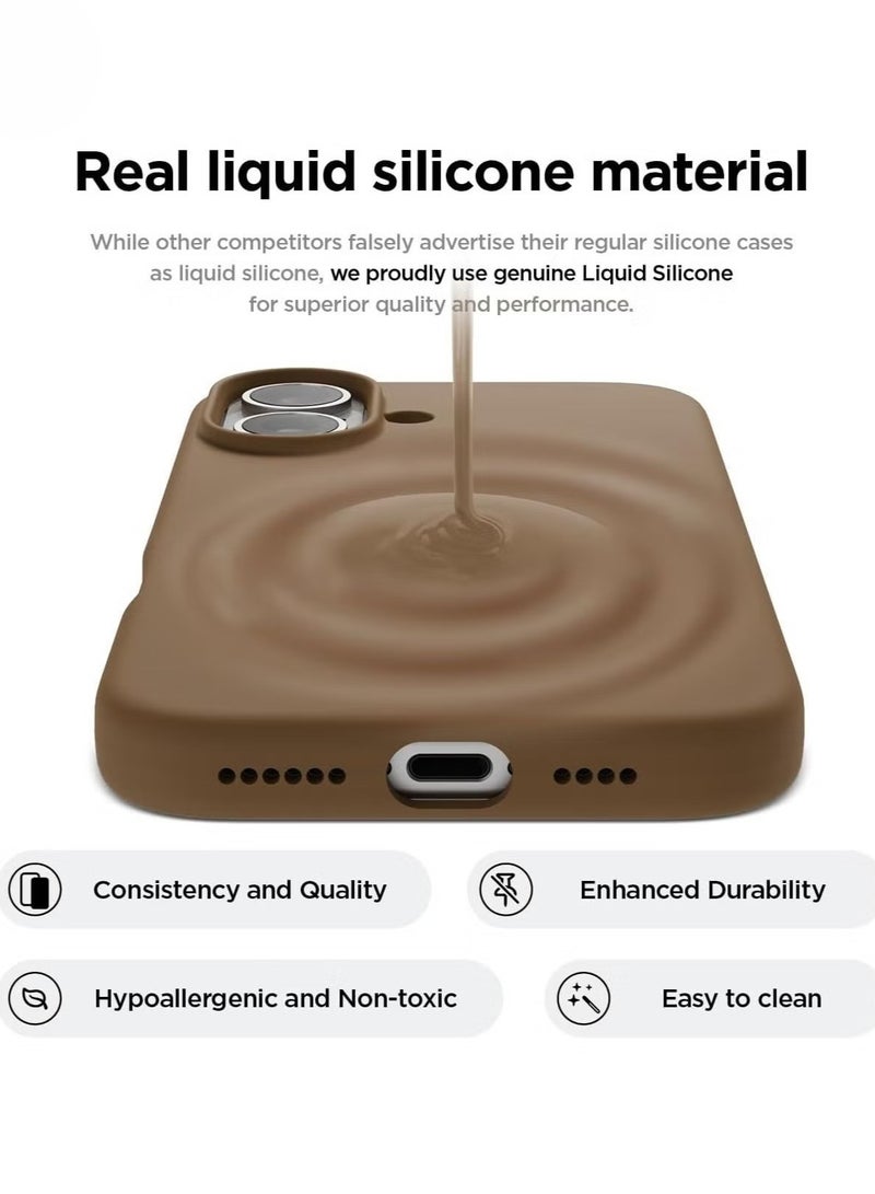 ELTRAZONE Brown Liquid Silicone iPhone 16 Plus Case – Slim Shockproof Full Body Protection with Soft Microfiber Lining - Image 2