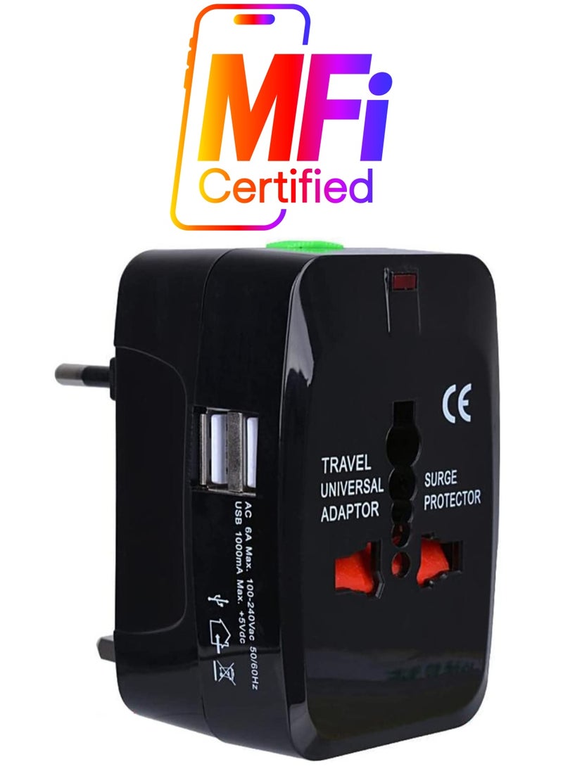 TYCOM Travel adapter Worldwide All in One Universal Power Plug Adapter with Dual uSB Ports for USA EU UK AUS Cell Phone Laptop (TRADP-070-black) 