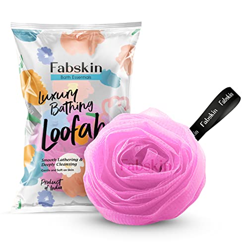 FABSKIN Rose Loofah for Bathing | Bath Shower Sponge Scrubber Exfoliator for Women and Men | Body Wash Scrub | Bath Scrubber for Body (Pink) - Image 1