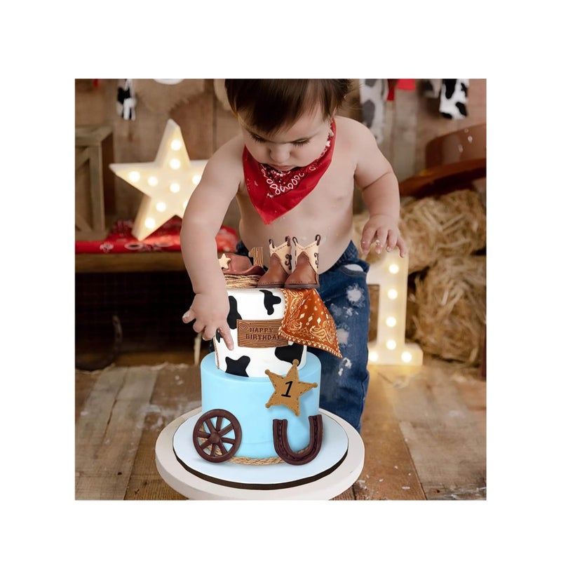 SOLARAE 7PCS Cowboy Cake Decorations, Cowboy Hat and Boot Cake Toppers, Vintage Cowboy Rodeo Cake Topper, Western Cowboy Cowgirl Birthday Baby Shower for Western Theme Party Favors Supplies - Image 5